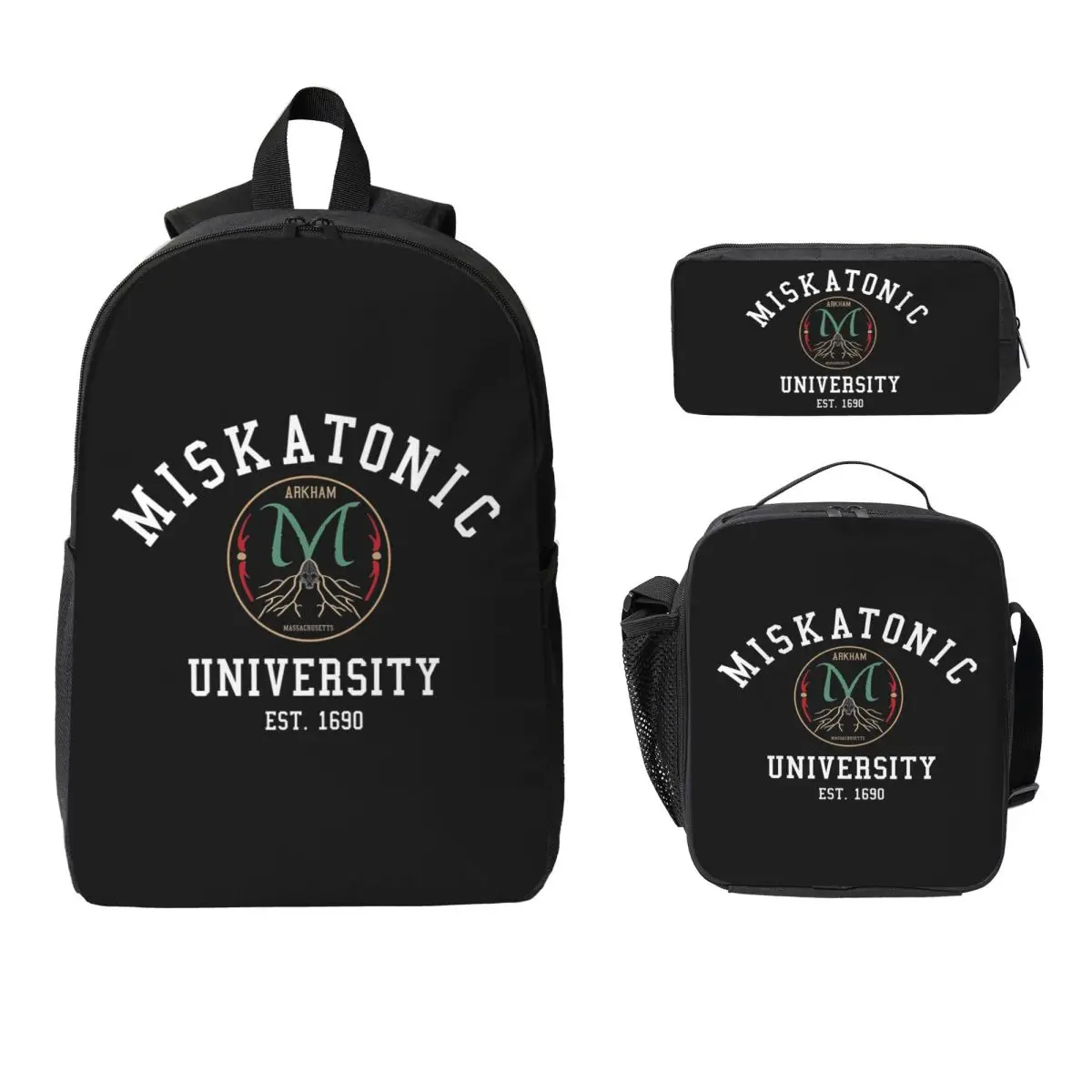 

Call Of Cthulhu Necronomicon Miskatonic University Cthulu And Lovecraft Backpack BookBag 3ps Insulated Lunch Bag Pencil Case