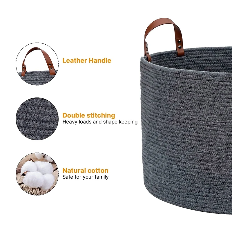 Large Basket For Blanket Storage Basket Bins For Organizing Cotton Rope Woven Laundry Hamper Living Room Storage Basket