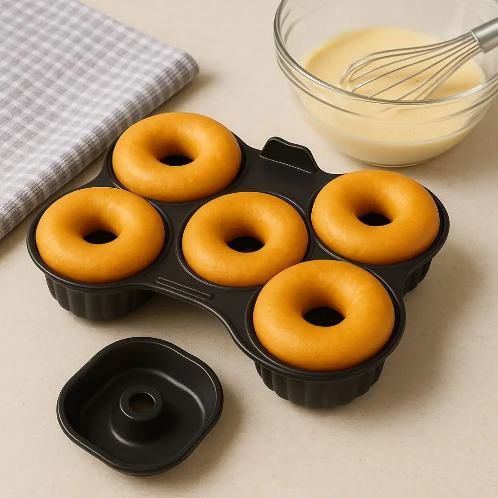 

Silicone Air Fryer Donut Baking Pan 5 Hole No Stick Donut Mold Heat Resistant with Handle Donut Making Tray Kitchen