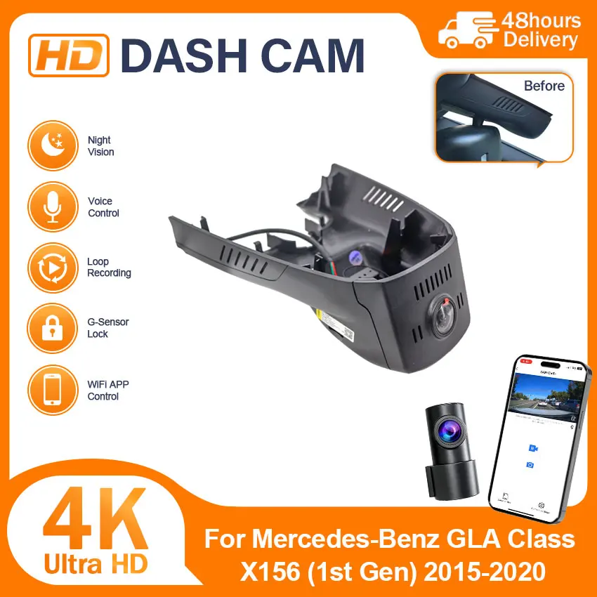 Car Camera 4K Plug and Play Dash Cam Video Recorder Night Vision For Mercedes-Benz GLA Class X156 (1st Gen) 2015-2020 (Model B)