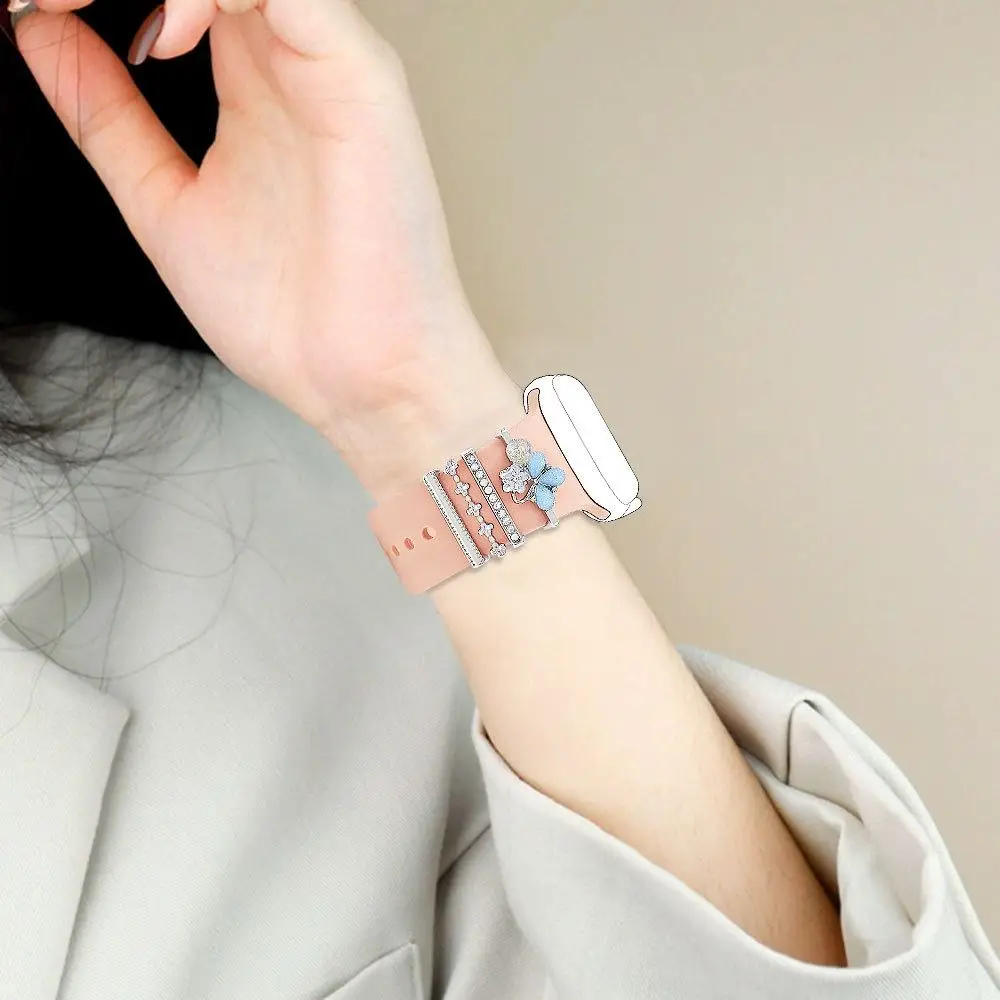 

4 шт., модный цветочный ремешок для часов, орнамент, металлическое декоративное кольцо с бриллиантами, подвески на ремешке для часов, декоративный инструмент