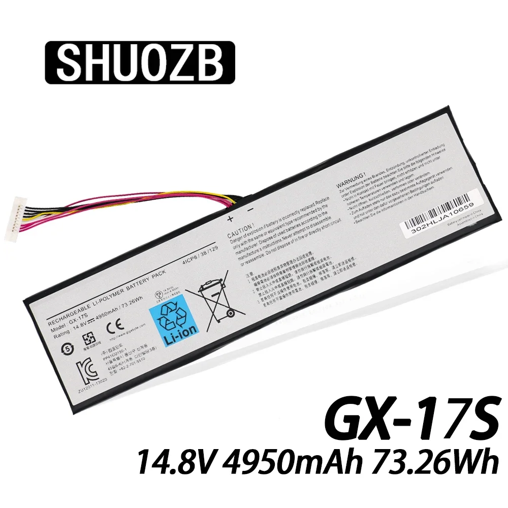 

SHUOZB GX-17S Laptop Battery for GIGABYTE AORUS X3 PLUS V3 V5 X7 X5 V2 X3 V4 Plus v5 X5S v7-CF1 v7-KL3K4 14.8V 73.26wh 4950mAh