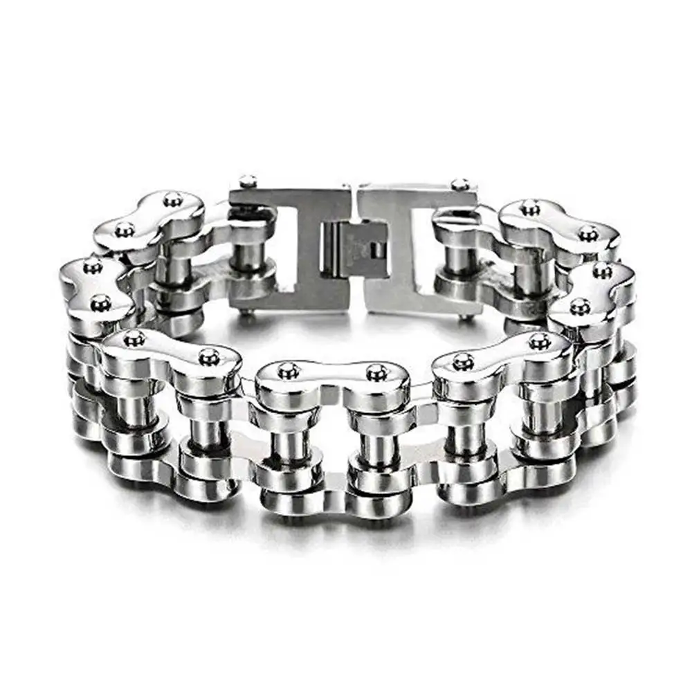 Men Metal Bracelets Black,Motorcycle Biker Bicycle Chain Link Bracelets For Men/Women,Punk Stainless Steel Jewelry