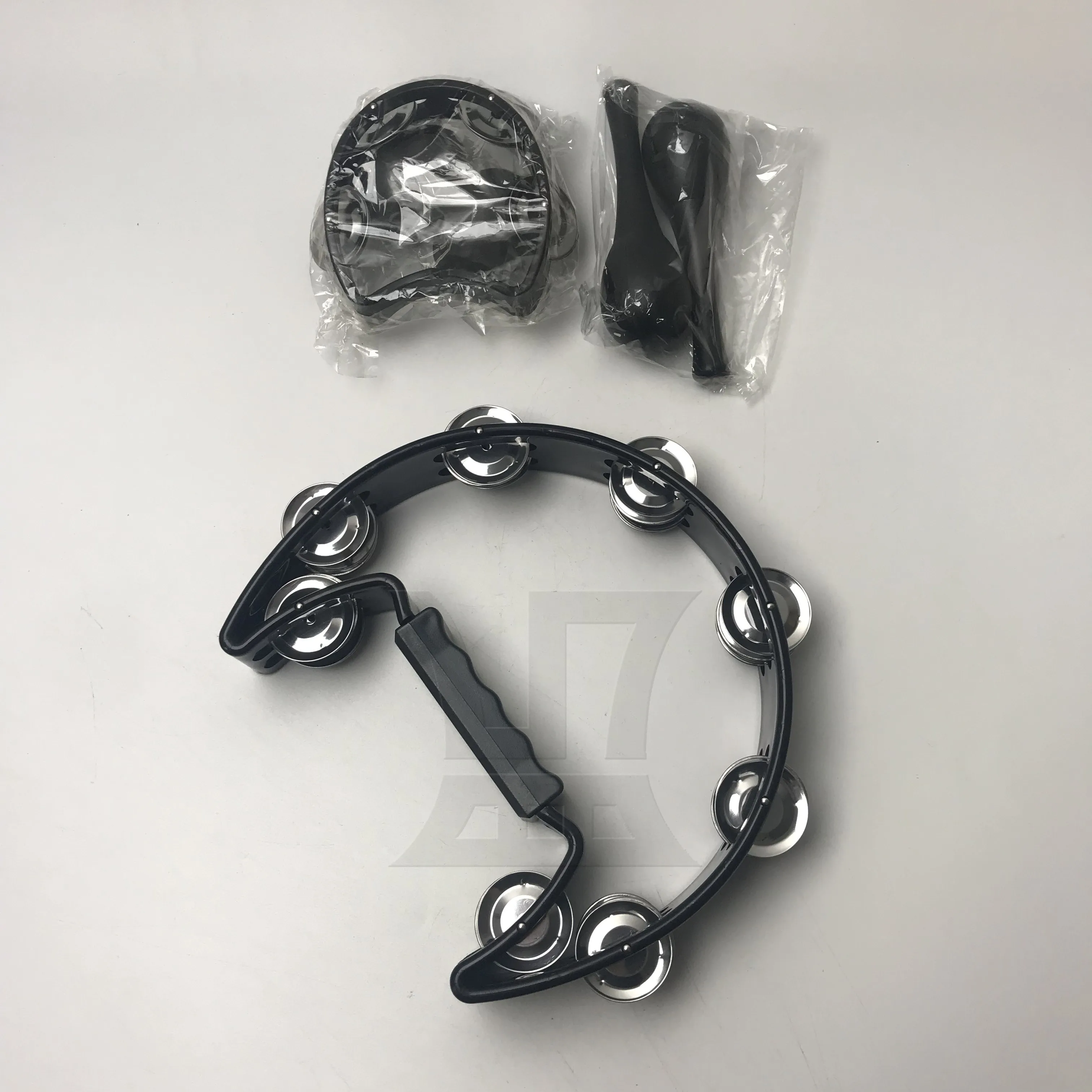 

Yibuy 1set Metal Jingles Bell Tambourine Set(2 Rhythm Stick) Black for Singing Accompaniment