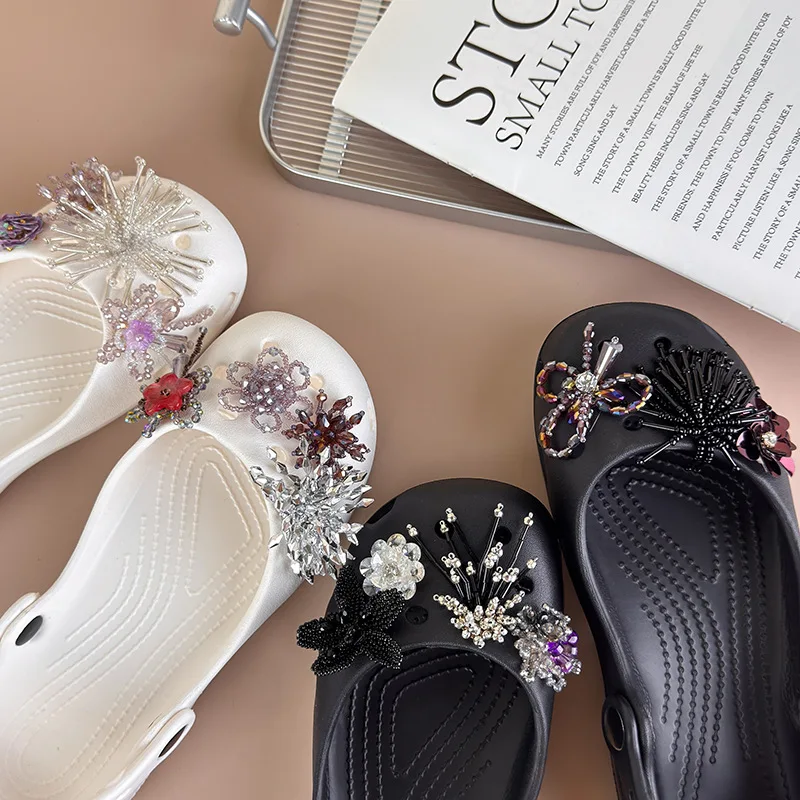 Retro Beaded Sequins Crystal Shoes Flower Crystal Butterfly Flower Shoe Buckle Decorations for Hole Shoes Decorative Accessories
