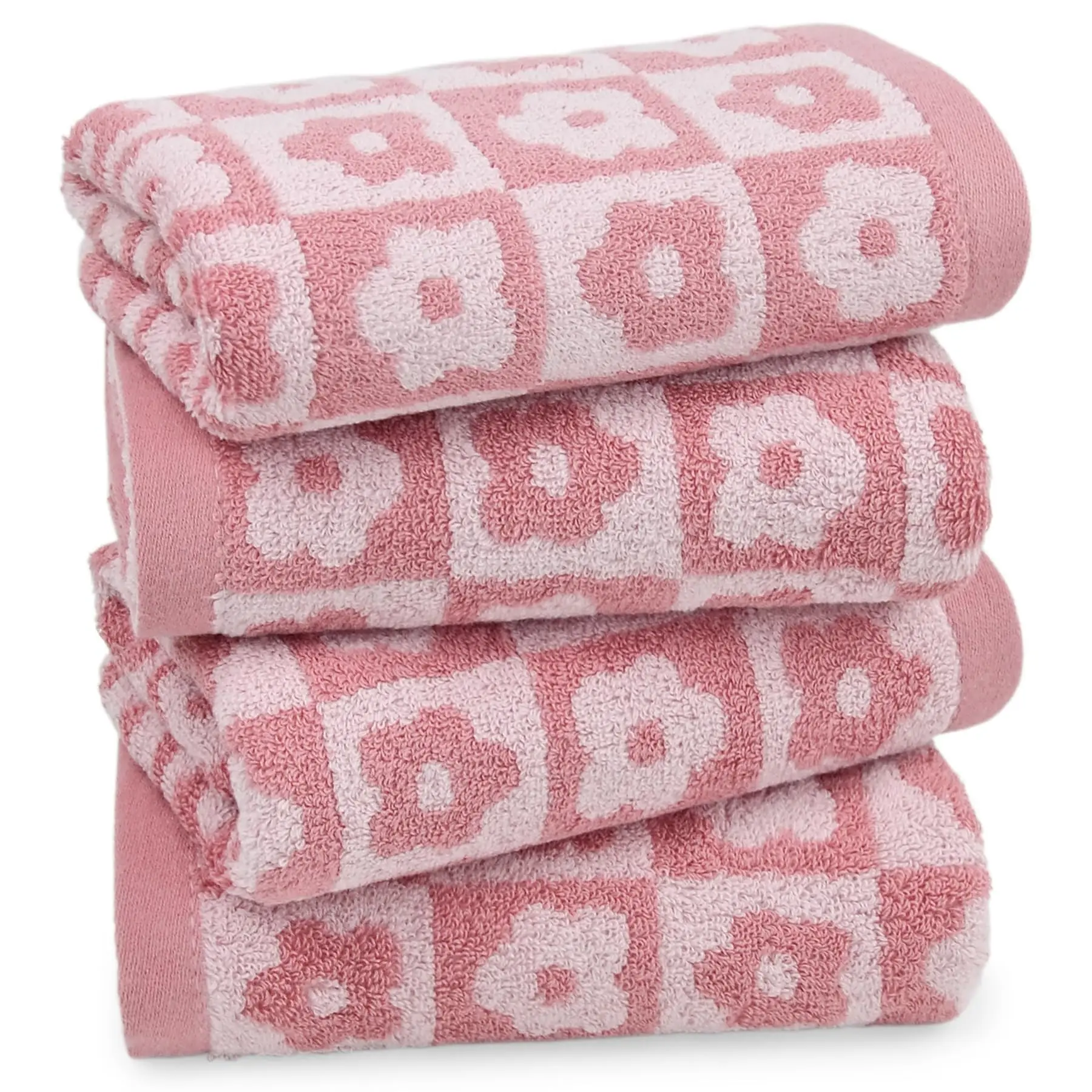 Cotton Hand Towels Pink Checkered Floral - Quick Drying Hand Towel , for Women Girls Summer Bathroom Decor
