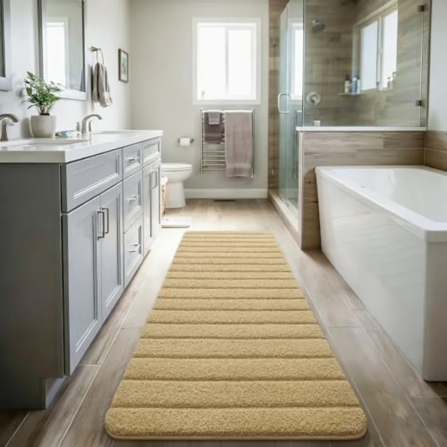 Long Bathroom Rugs Runner, Bath Mat Non Slip, Absorbent Luxury Soft Cozy, Microfiber Carpet for Shower Entryway, Quick Dry