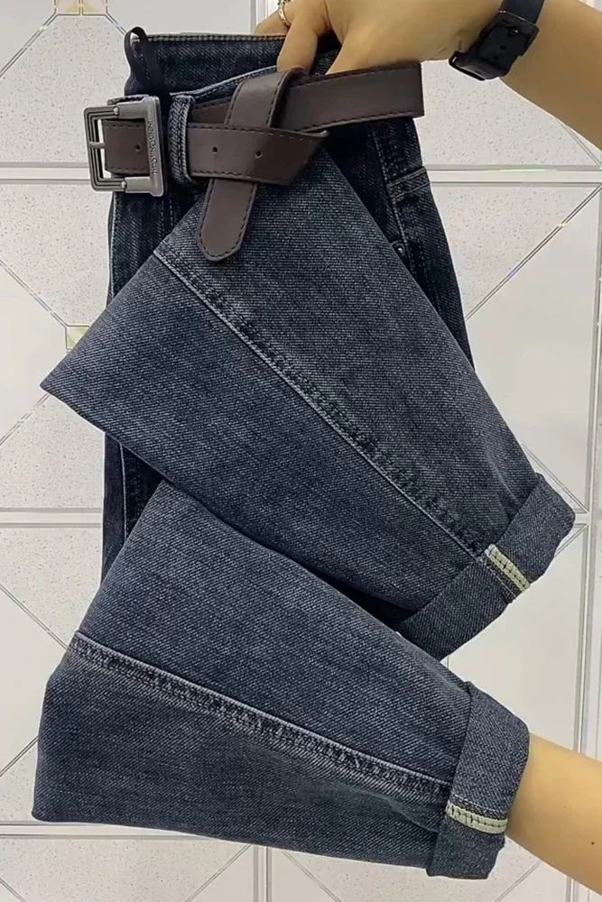 Y2k Jeans da papà Slim a nove punti da donna grandi 2023 autunno Fat Mm pantaloni larghi Harlan a forma di pera per le donne