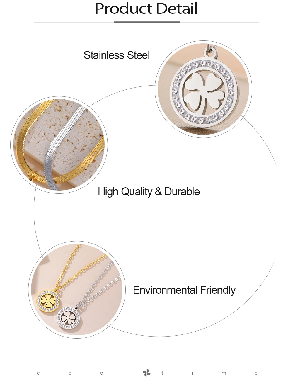 COOLTIME Mode Klee Runde Anhänger Halskette Edelstahl Elegante Zirkon Charme Halskette für Frauen Schmuck Geschenk 2026 Neue – Detail 6
