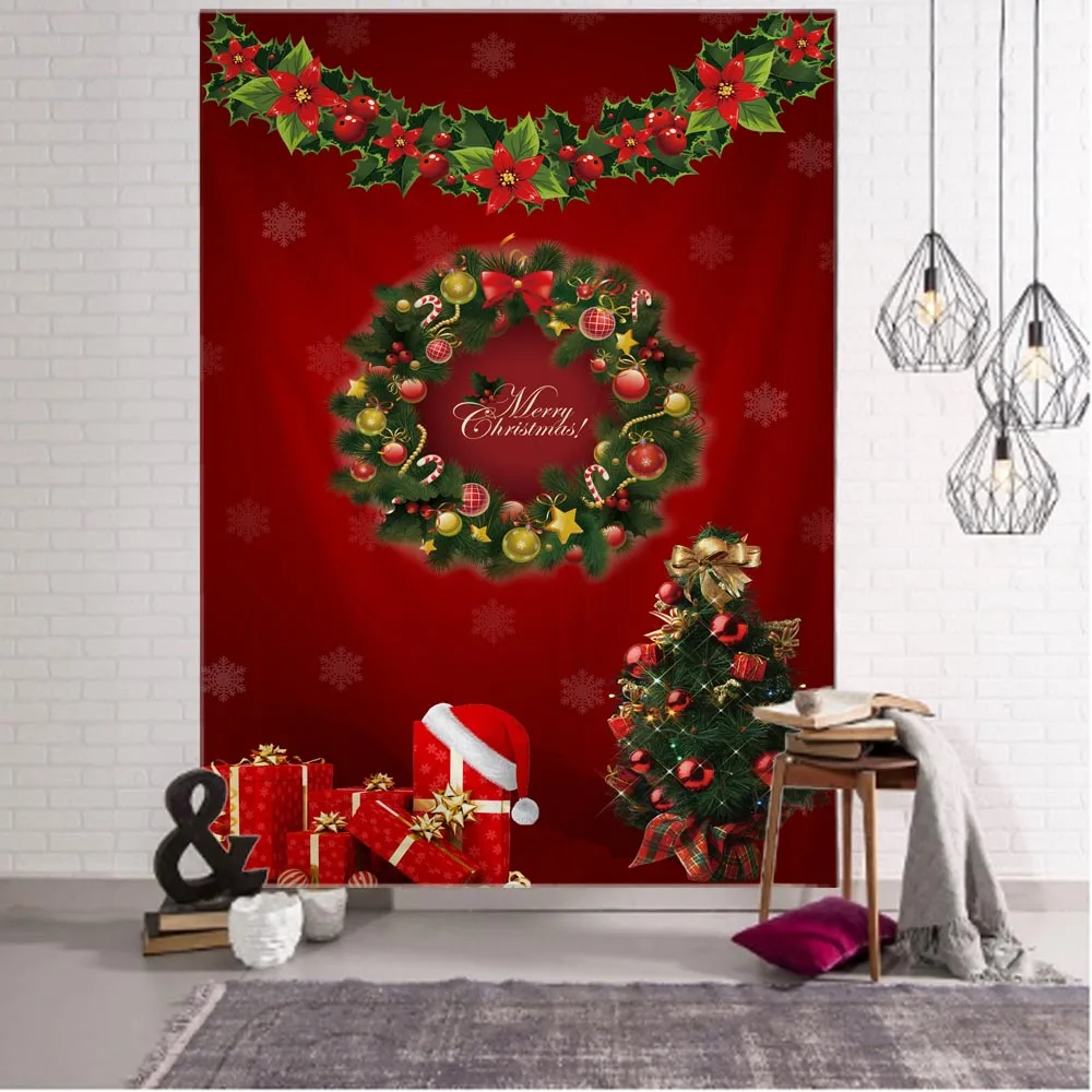 Christmas tapestry Christmas gifts fireplace Santa Claus Christmas tree tapestry room dormitory home decoration wall hanging