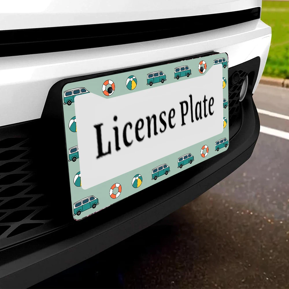 قطعة واحدة من إطار لوحة الترخيص ذو فتحتين باللون الأخضر القديم مع نمط كرة الشاحنة والشاطئ، مادة الألومنيوم، 6 × 12 بوصة، تتضمن طقم براغي