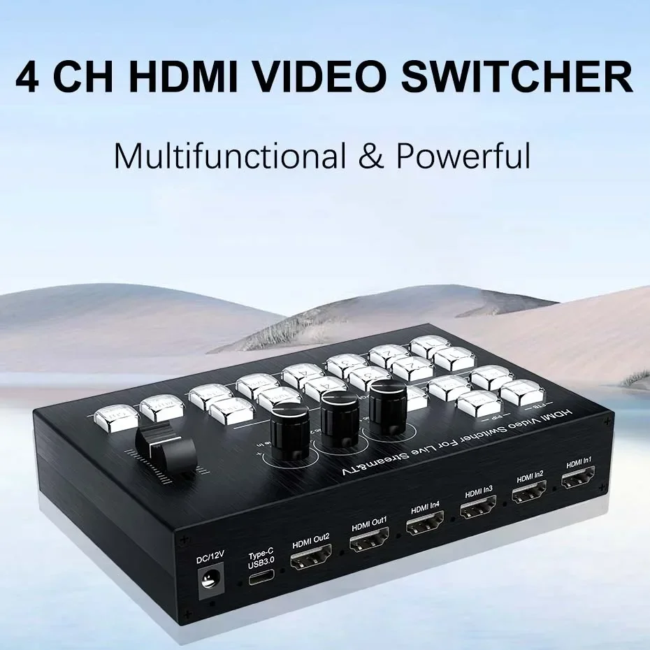 4K 4 Channel HDMI Video Multi Camera Switch for Live Streaming Broadcast Production Video Mixer Switcher Station Capture Record