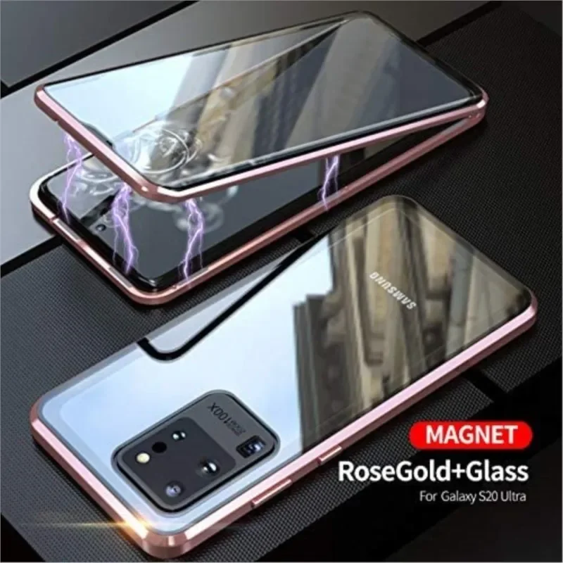 Magnetic Adsorption Double Sided Tempered Glass Phone Case for Samsung S23 S22 21 S20 Plus S20 Ultra S9 S8 Note 10 Pro Note 9