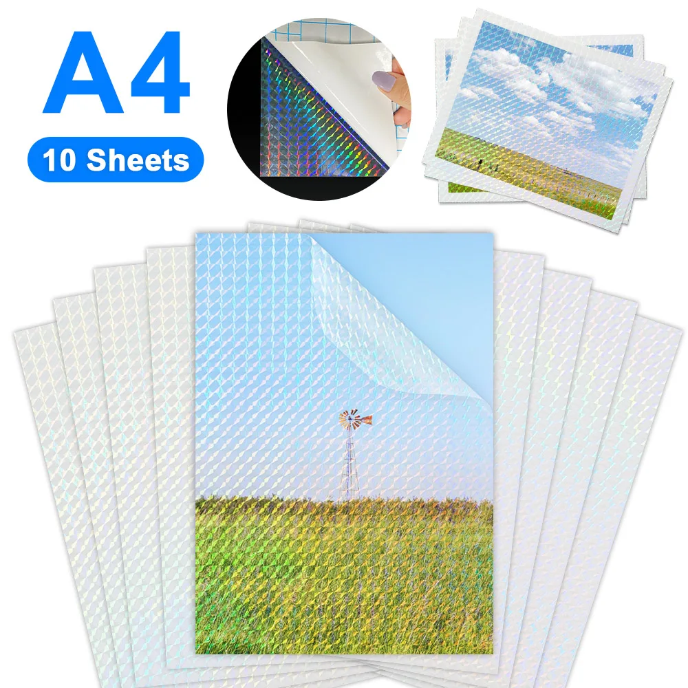 

10Sheets Colorful Cold Laminating Flim A4 Self-Adhesive Paper Flim Transparent Stars Dots DIY Waterproof Photo Holographic Film