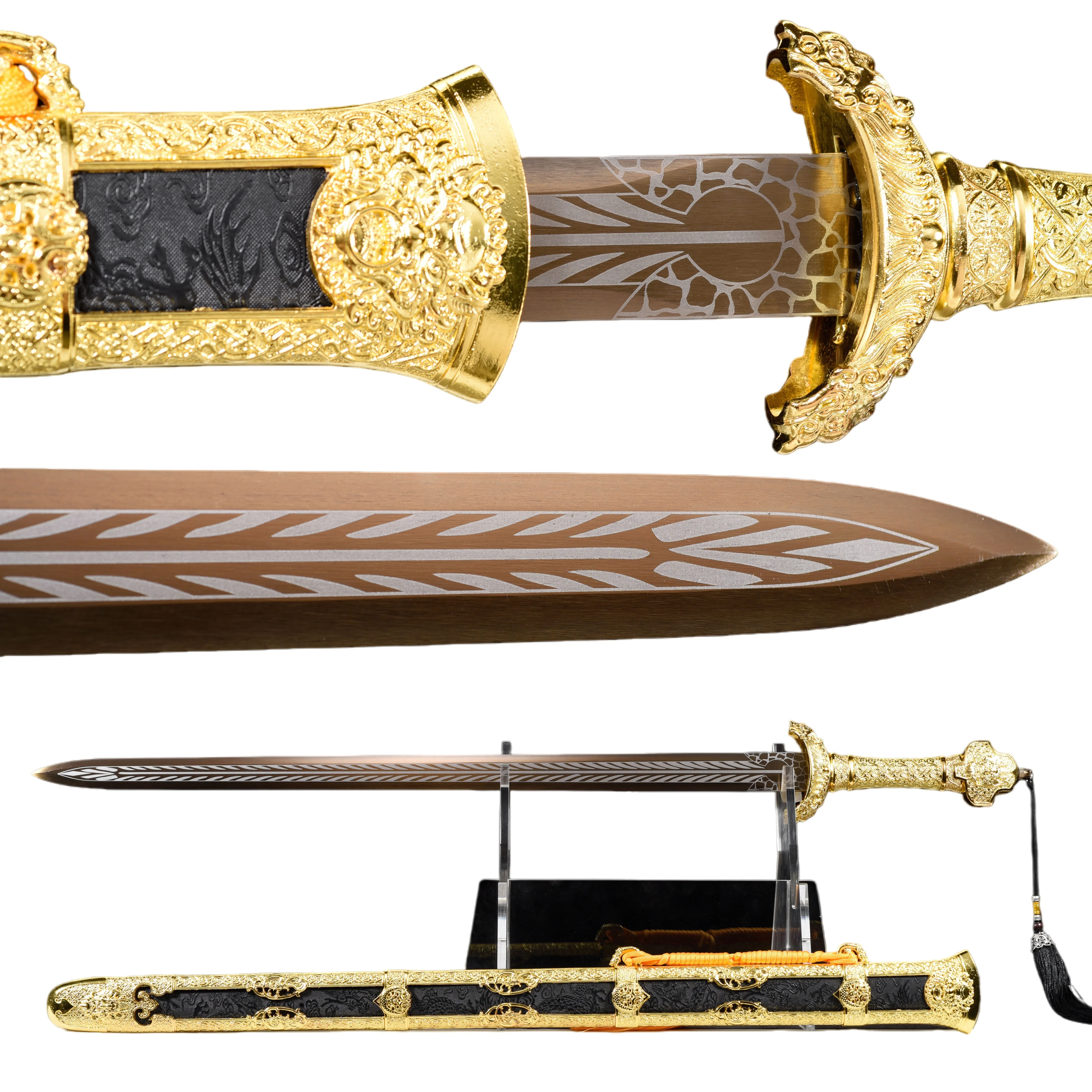Golden samurai Sword Templar Order, a unique gift for men, Full Tang for role-playing, gifts, collections and props, single hand