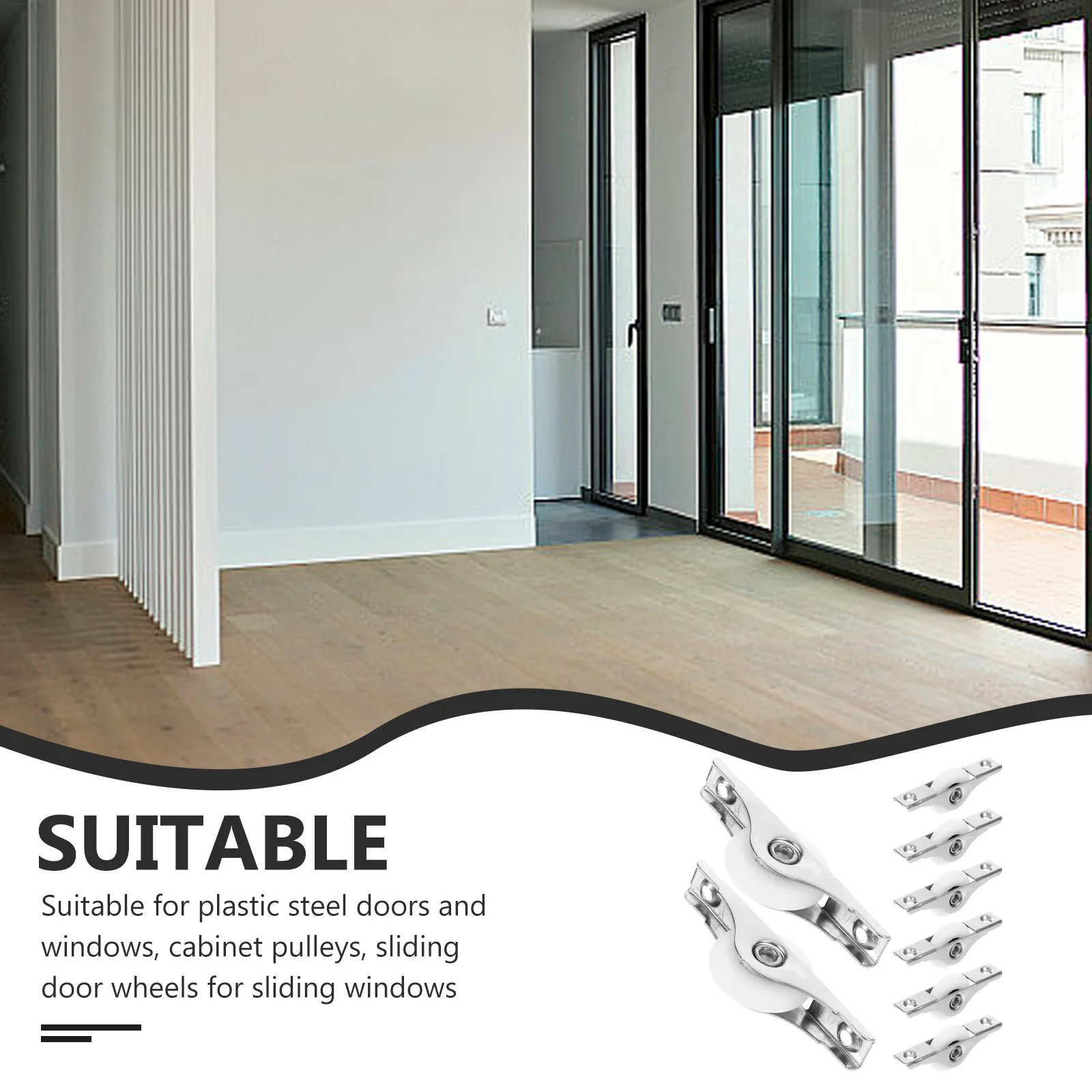 

8pcs Sliding Door Pulley Rollers 25MM White Wheel 62 Long 11 Wide for Window Screen Track Heavy Duty Caster Steel Groove