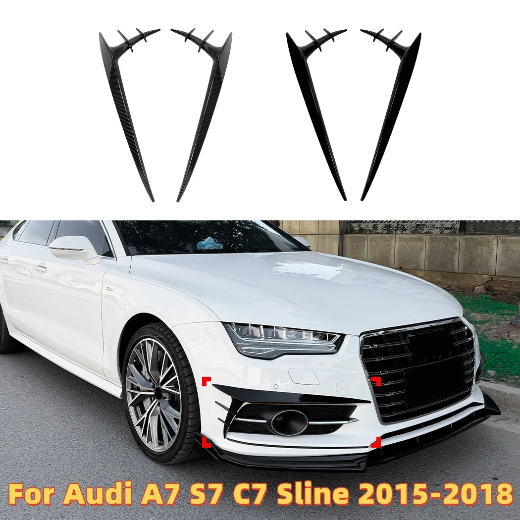 

Front Bumper Air Vent Canard Trim For Audi A7 S7 C7 Sline 2015-2018 Fog Light Cover Wind Knife Splitter Glossy Black