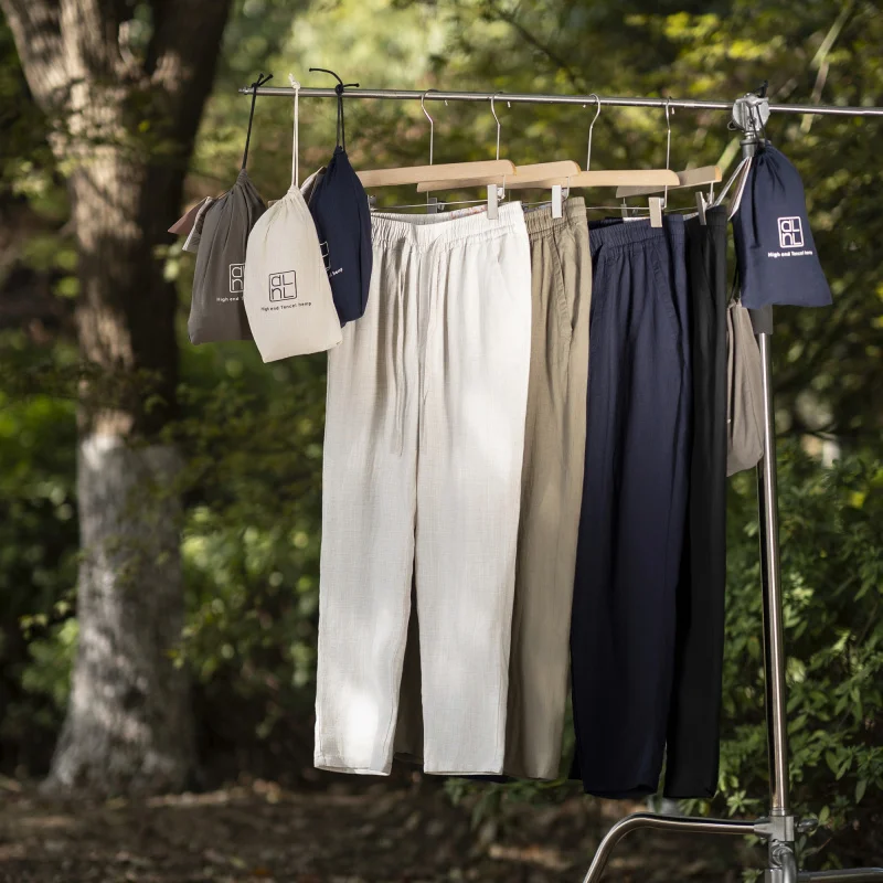 

High-End Linen Men's Summer Casual Pants Elastic Waist Breathable Soft Fashion Urban Style Long Trousers for Daily Wear