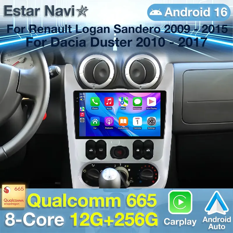 Radio Multimedia para Auto Android 16 para Renault Logan 1, Sandero 2009-2015, Largus, Dacia Duster, Reproductor Estéreo con Carplay