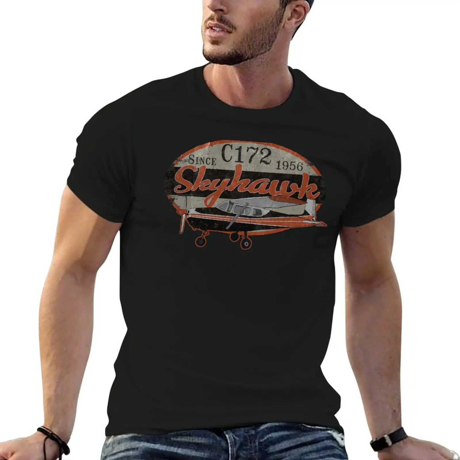 

Skyhawk, man t shirt Cessna men 100% cotton t shirt 1956 172 Since T-Shirt Vintage Design designer