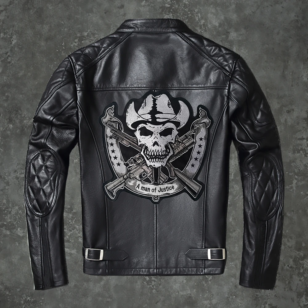 Righteous  Double Gun Skeleton Embroidery  Patch Back Logo Motorcycle Horseman  Personalized Leather Vest Decoration 29*29cm