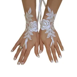 Guantes suaves para mujer, medias cortas de encaje blanco sin dedos, red gótica, vestido de fantasía, medias de boda, accesorios de boda