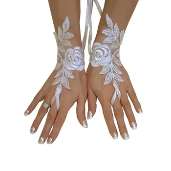 Guantes suaves para mujer, cortos, de encaje blanco, sin dedos, red gótica, vestido elegante, medias para boda, accesorios de boda