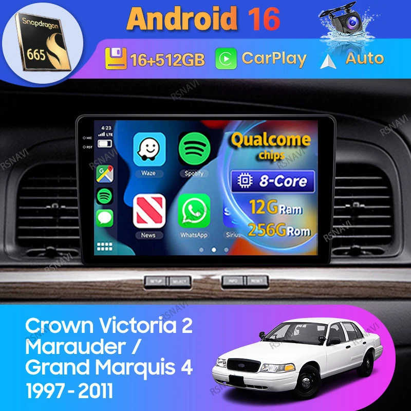 Radio para Auto Android 16 para Ford Crown Victoria 2, Mercury Marauder, Grand Marquis 4, 1997-2011, Reproductor de Video Estéreo para Auto con Carplay y DSP