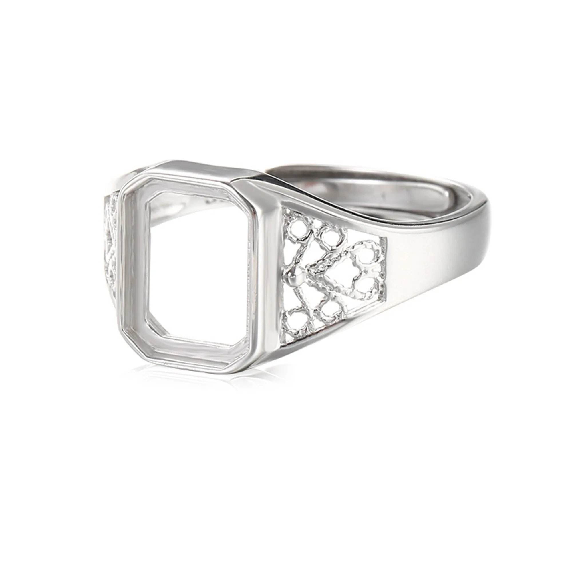 

Ring Blank for 8x10mm Rectangle Cabochons White Gold Plated 925 Silver Adjustable Ring Setting