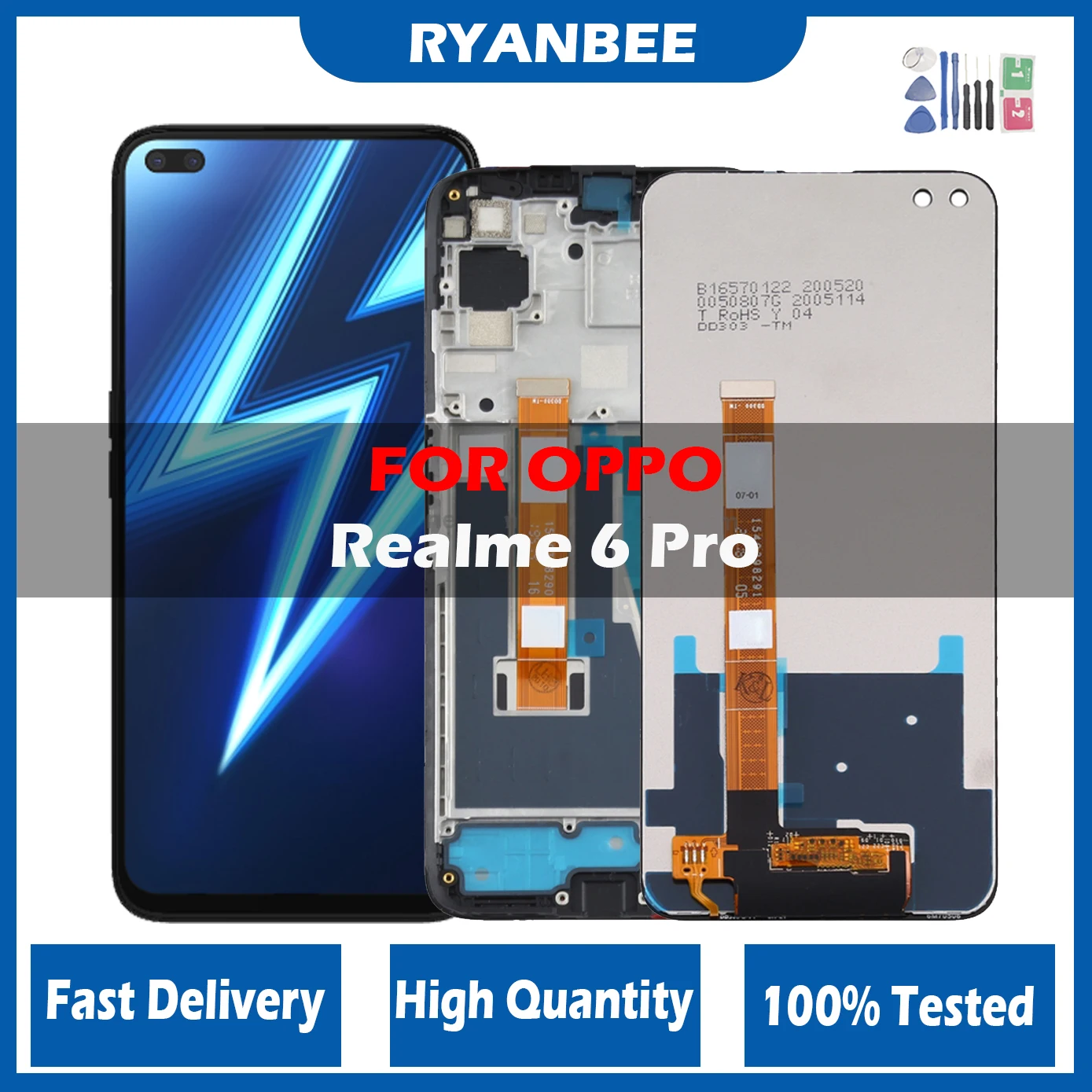 

100% Tested Original 6.6" For Realme 6 Pro RMX2061 RMX2063 LCD Display Touch Screen Digitizer Assembly Replacement Parts