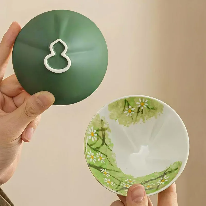 High Gloss Daisy Gourd Ceramic Tea Cup Fortune Pattern Portable Personal Tasting Cup Home Daily Tea Drinking Decor