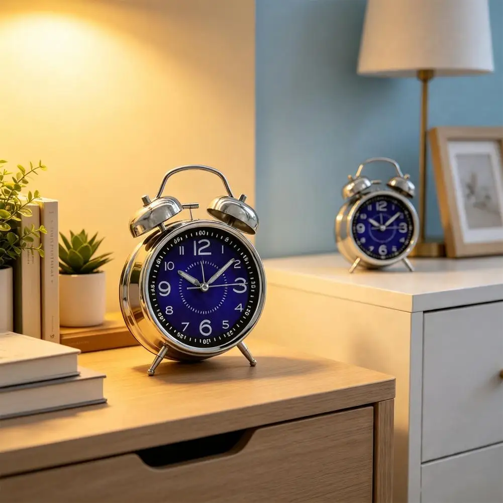 Glow-in-the-Dark Alarm Clock with Night Light, Twin Bell Clock for Heavy Sleepers, Desktop Clock for Home Bedroom Nightstand