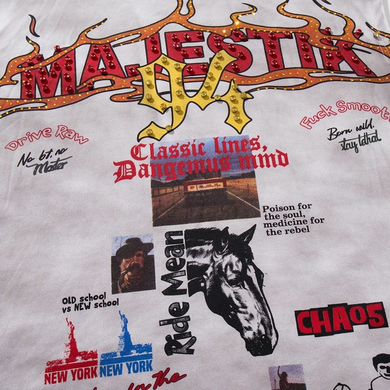 Vintage Washed Rivet Sleeveless Tank Majestik Tee Top Western Horse Flame Graphic Y2K Streetwear MAJESTIK Vest