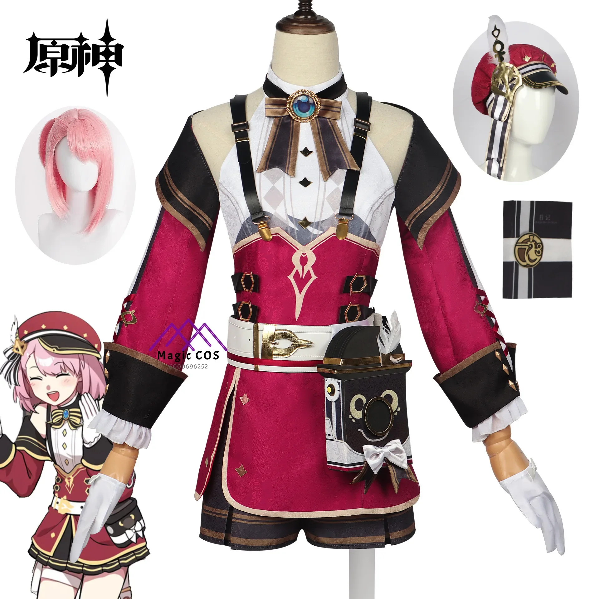 

Game Genshin Impact Cosplay Charlotte Hot Sale Costume Play Fontaine Reporter Anime Uniform Wig Shoes for Women Comic Con Outfit