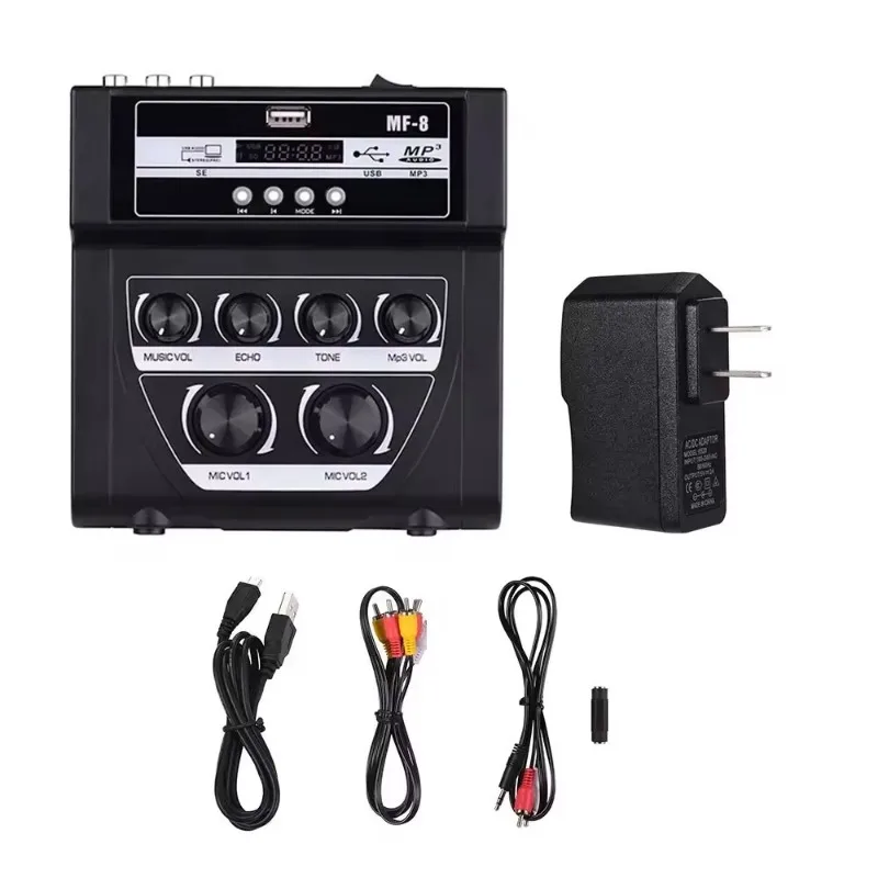 Dual Microphone Input Mini Karaoke Echo Audio Mixer BT MP3 Recording Stereo Sound Mixer For TV PC Mobile Phone Amplifier
