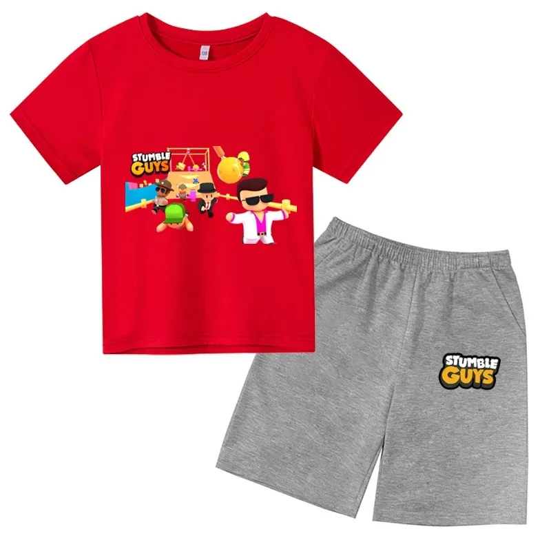 Children's cotton T-shirt 2-16 year old boys and girls casual short sleeved clothes printed summer top short sleeved+shorts