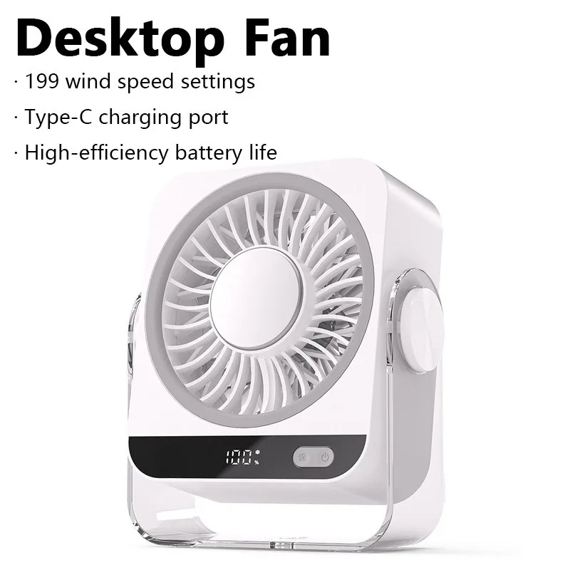 

Маленький настольный вентилятор, перезаряжаемый, портативный, USB, 199 скоростей, бесшумное охлаждение, 180° ° Регулируемый, для дома, офиса, рабочего стола, спальни