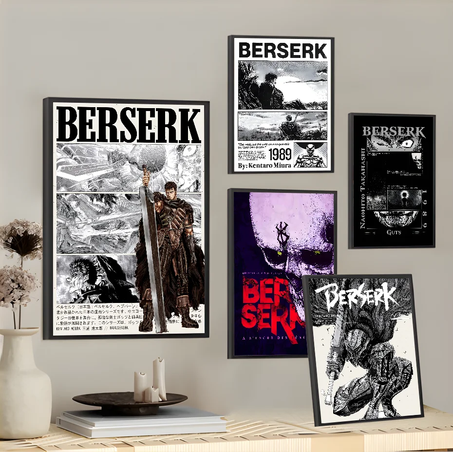 B-Berserk Japan Cartoon W-Written D-Darkness Poster Sticky Wall Art Printing Waterproof Home Living Bed Room Bar Aesthetic Decor