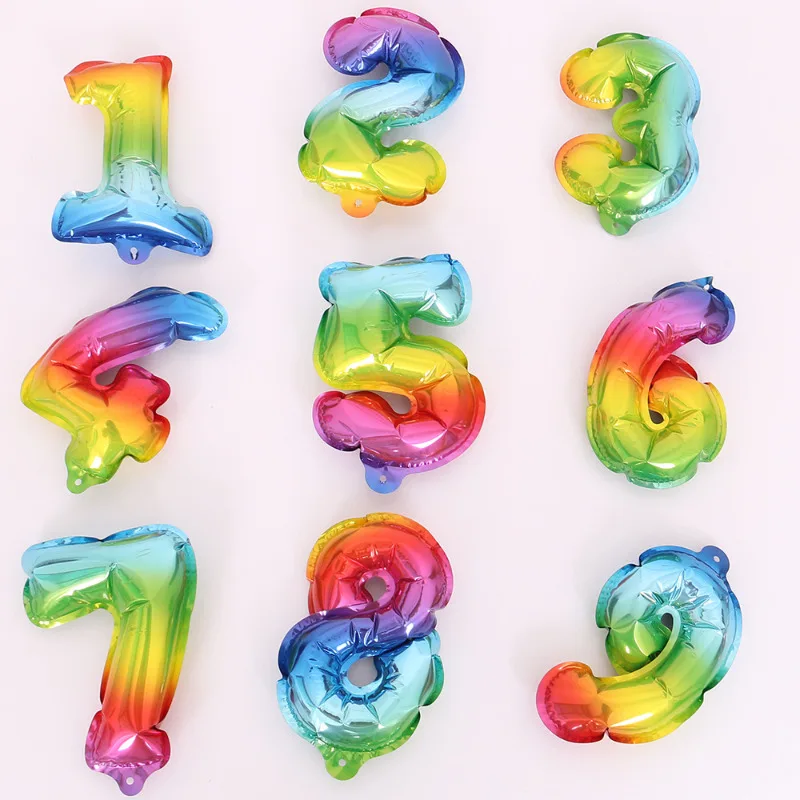 Five Inch Number 0-9 Rainbow Cake Toppers Foil Balloons Party Balloon Mini Cupcake Topper for Wedding Birthday Party Decorations