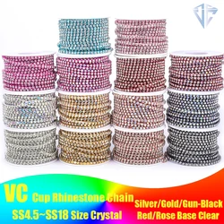 VC SS4.5-SS18 (1,5 mm-4,5 mm) srebrny/złoty czerwony AB podstawa kryształowy gęsty łańcuszek z kryształu górskiego szycie odzieży szklany łańcuszek z kryształu górskiego