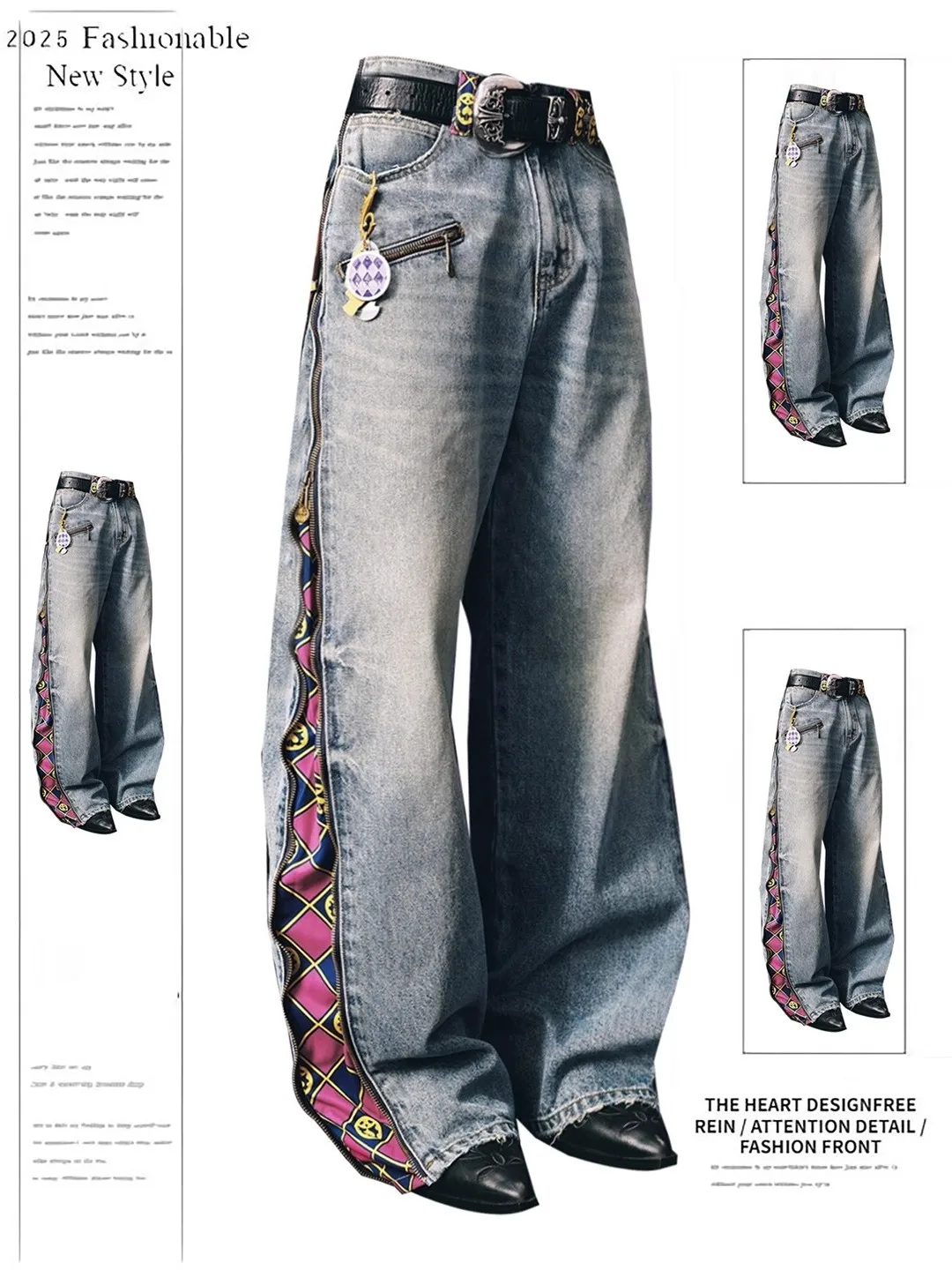 

Американские ретро-джинсы с молниями и вставками, женские, зимние, новые, с эффектом потертости, свободного кроя, повседневные, широкие брюки, длинные штаны, размер L