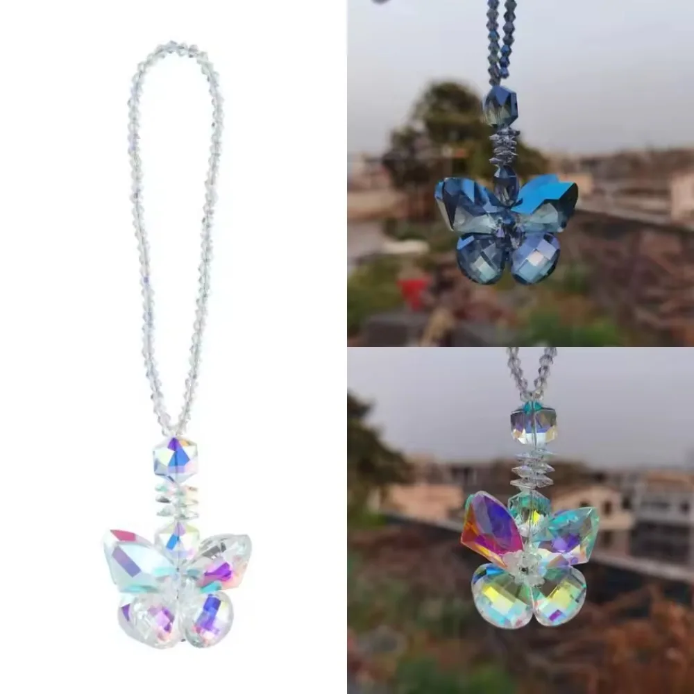 Funny Clear Crystal Butterfly Sun Catcher Hanging Handmade Suncatcher Chandelier DIY Crafts Rainbow Catcher Outdoor Garden Decor