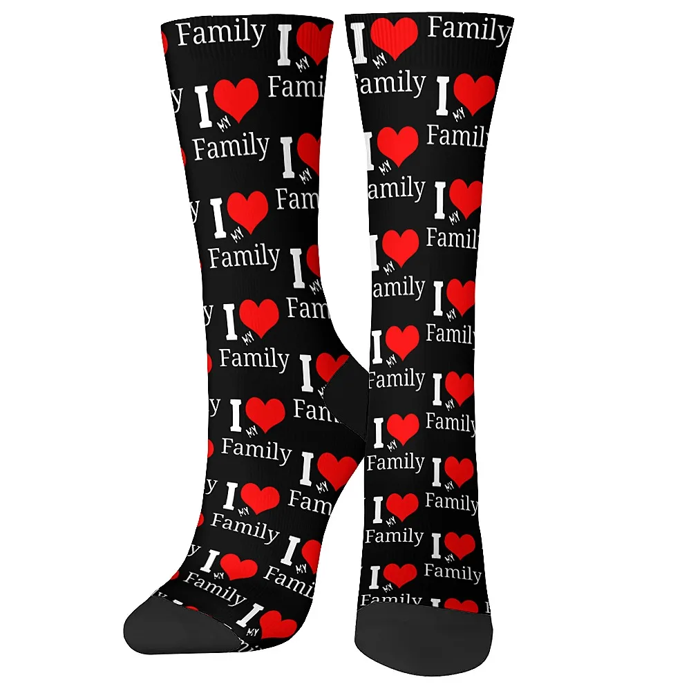 나는 가족을 사랑합니다 남성용 미드 튜브 양말 크루 양말, 부드럽고 편안한 양말, 캐주얼 패션 양말, 야외 여행에 적합합니다.