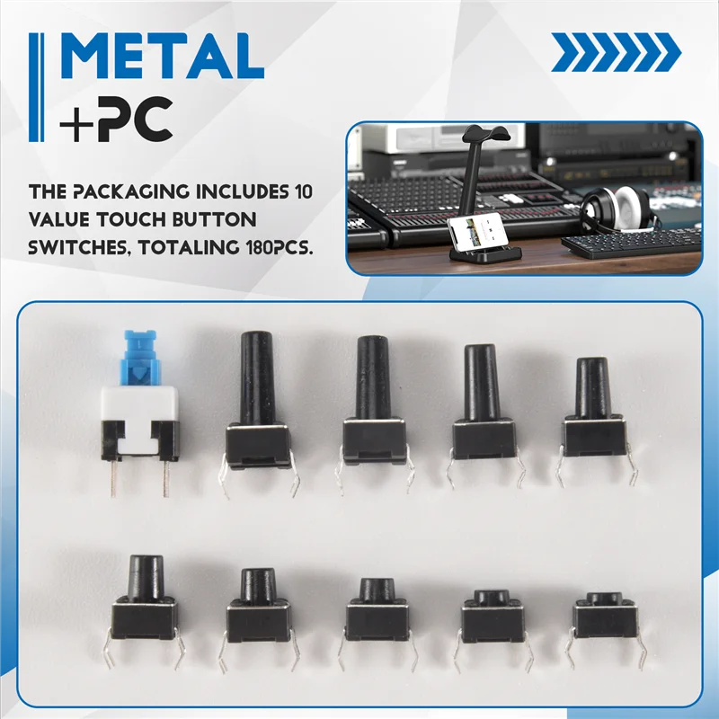 A26F-10 Kinds Values 180PCS Tactile Push Button Switch Micro-Trigger Mini Momentary Tact Assortment