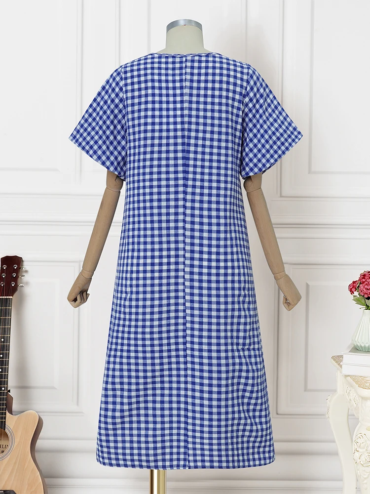 ZANZEA, vestido largo bohemio para mujer, vestido veraniego a cuadros de verano 2021, vestido Vintage para fiesta en la playa, vestido Midi de manga corta abombada con cuello cuadrado