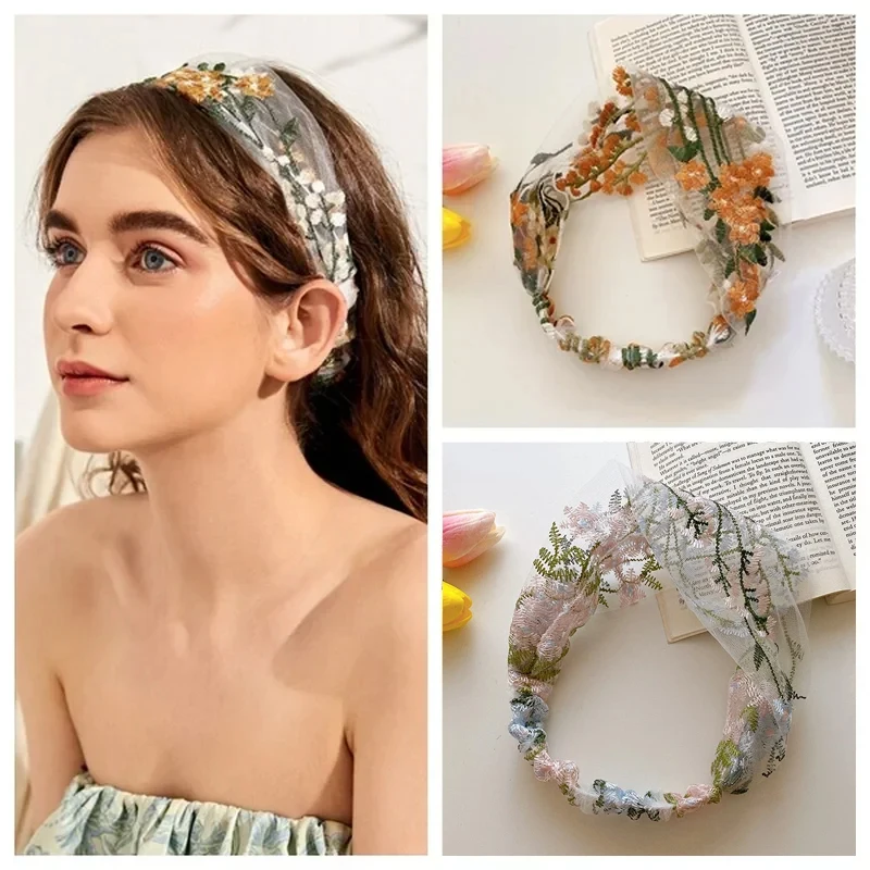 

Fashion Thin Embroidered Headscarf Hairband Elastic Lace Printing Flower Headbands Women Hair Accessories