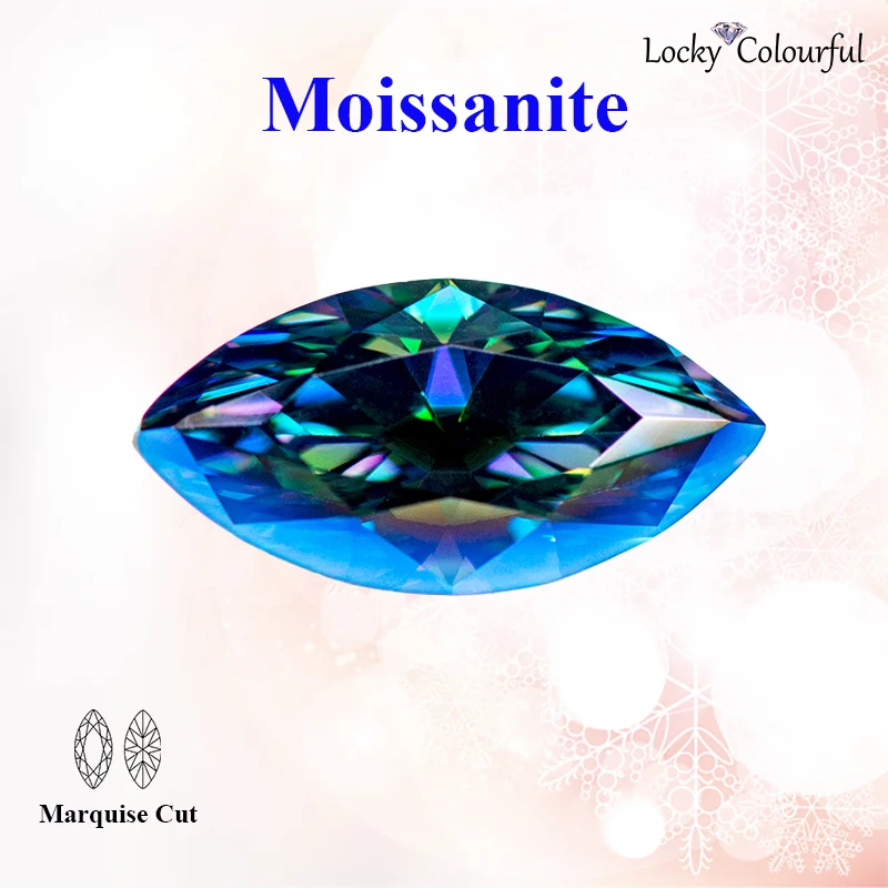 

Moissanite Marquise Cut Wholesale Rainbow Green Color Pass Diamond Test for Charms Jewelry Making Materials with GRA Certificate