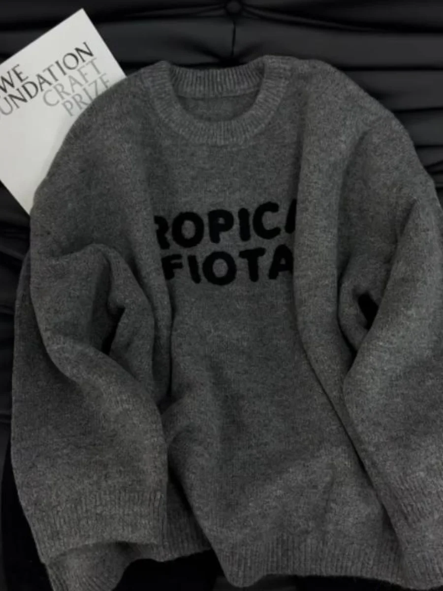 

Ay вязаный свитер с вышивкой в стиле ретро, свободная внутренняя одежда, женский свитер, новинка 2024, зимний топ, теплый термобелье