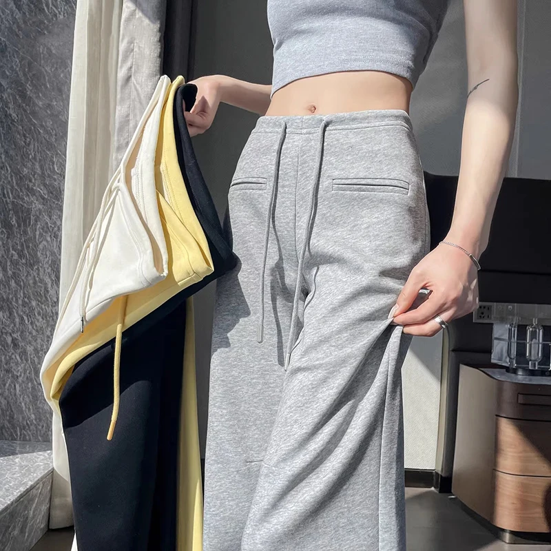 

MEXZT Black Sweatpants Women Streetwear Baggy Joggers Fashion Drawstring Wide Leg Pants Summer Korean Casual Straight Trousers