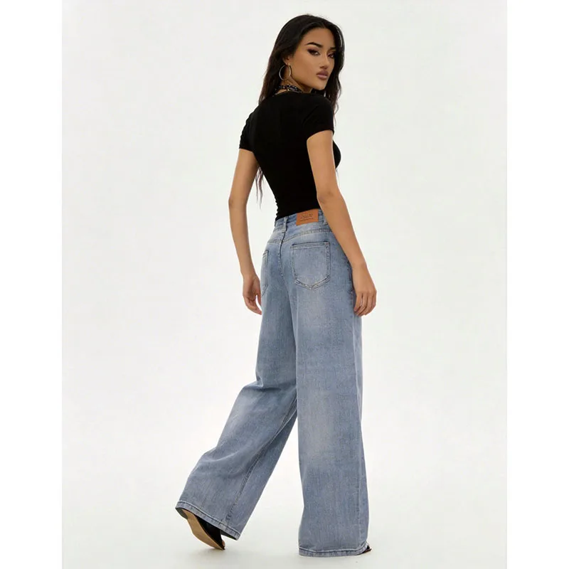 Women Blue High Waist Wide Leg Jeans Hot Sale Lady Comfortable Loose Fit Thin Pants Girls Ins Fashion Vintage Denim Trousers